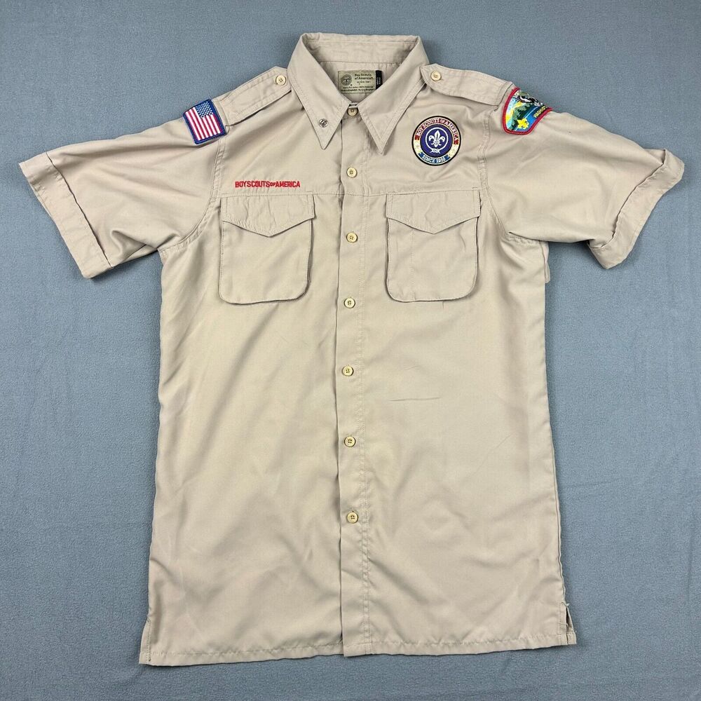 Boy Scouts Shirt Mens Small Tan BSA Uniform Washington Idaho Made in USA Vented